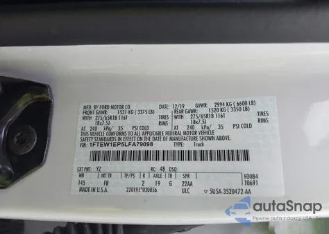 2020 Ford F-150 Xlt z USA, uszkodzony, nr VIN 1FTEW1EP5LFA79098